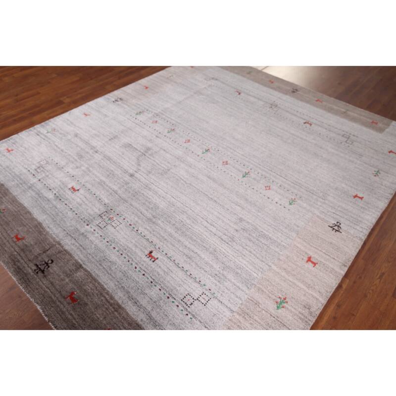 Gabbeh Indian Area Rug Hand-Knotted Tribal Beige Wool Carpet - 6'8"x 8'1"