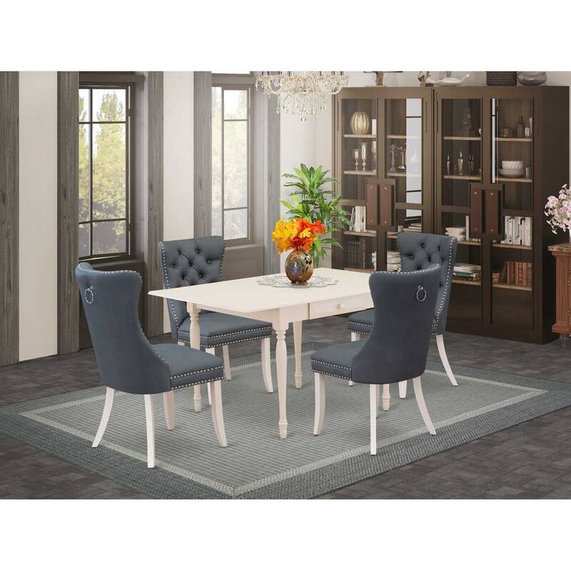 5-Piece Linen White Finish Solid Wood Top Rectangular Dining Room Set (Seats-4)