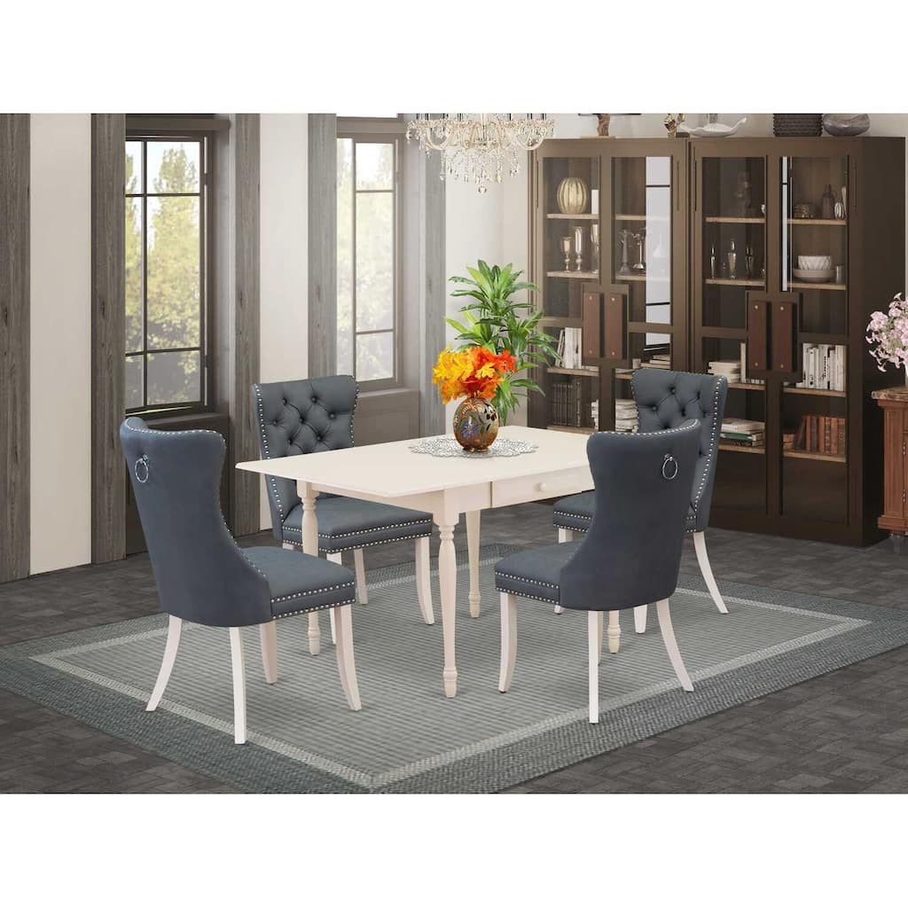 5-Piece Linen White Finish Solid Wood Top Rectangular Dining Room Set (Seats-4)