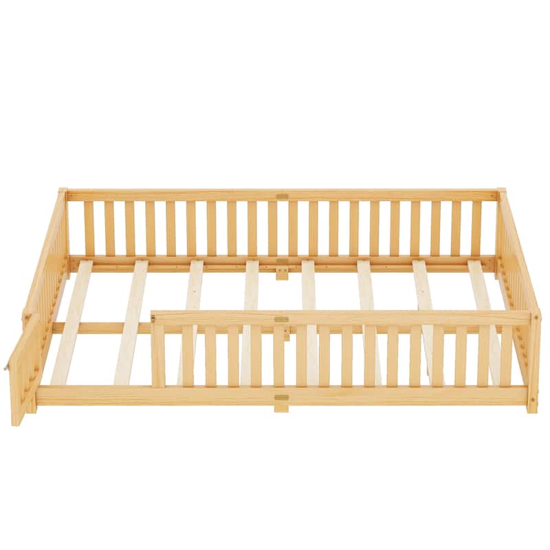 Floor Bed with Safety Guardrails and Door for Kids