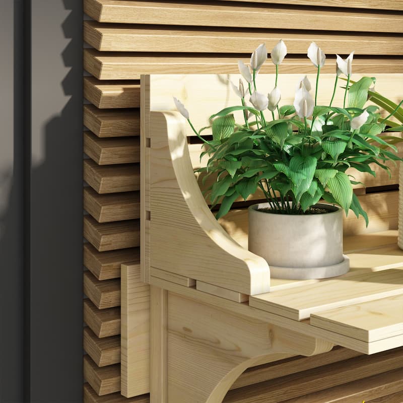 Rustic Fir Wood Potting Table with Storage Shelves