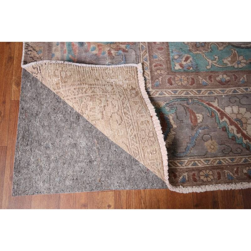 Gray Geometric Tabriz Persian Antique Area Rug Handmade Wool Carpet - 10'1" x 12'7"