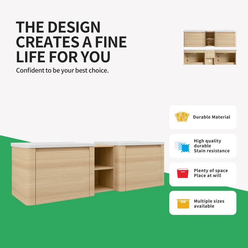 BNK 24''/28''/36''/40''/60''/68'' Bathroom Vanity With Sink, Floating Bathroom Vanity with Soft Close Doors and Shelf