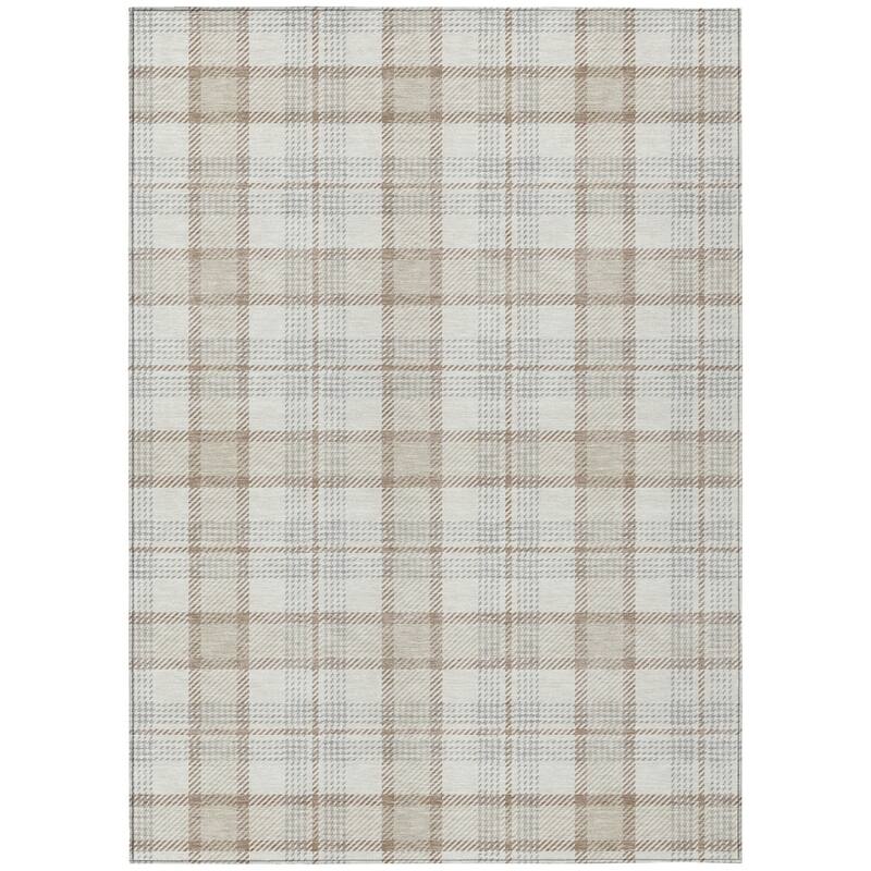 HomeRoots Plaid Transitional Rectangle Outdoor Rug