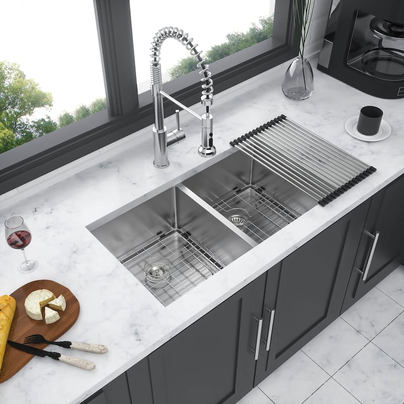 30" 28" Double Bowl(50/50) Undermount Kitchen Sink, Two 10" Deep Basin