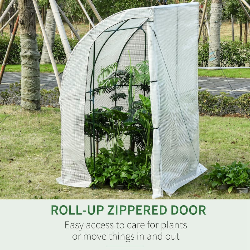 Outsunny Walk-In Space-Saving Mini Greenhouse for Outdoors with Strong Reinforced PE Cover, Pop-Up Greenhouse Tent White