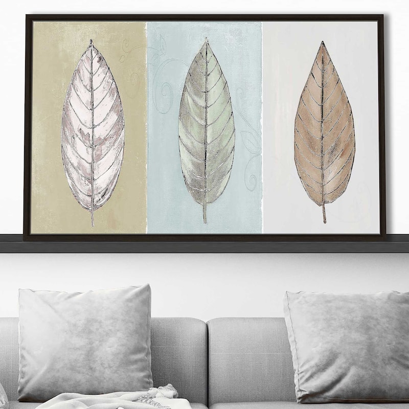 "Neutral New Leaf Trio" Print on Floating Canvas