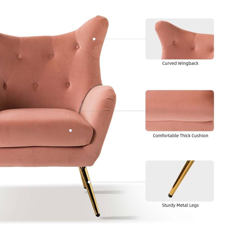 Eusebio Modern Velvet Accent Chair with Tufted Wingback for Living Room Set of 2 by HULALA HOME