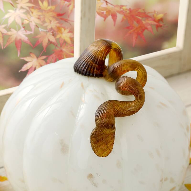 Glitzhome Fall Harvest Handblown Glass Pumpkins Set Thanksgiving Table Centerpieces