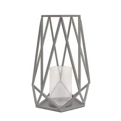 12" Candle Lantern with Glass Chimney, Glacier Gray by National Tree Company - 12 in
