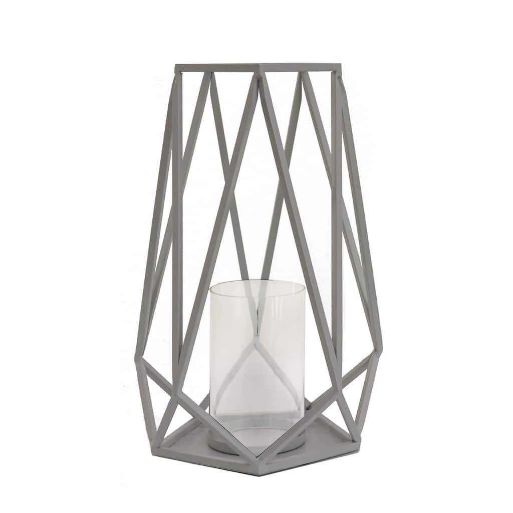 12" Candle Lantern with Glass Chimney, Glacier Gray by National Tree Company - 12 in