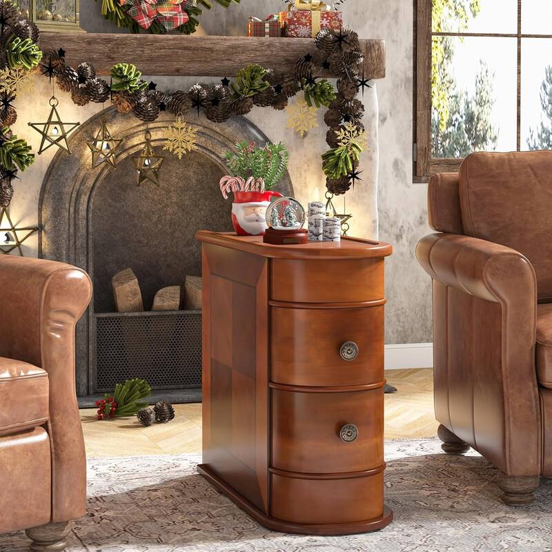 Solid Wood End Table with Storage No Assembly Required