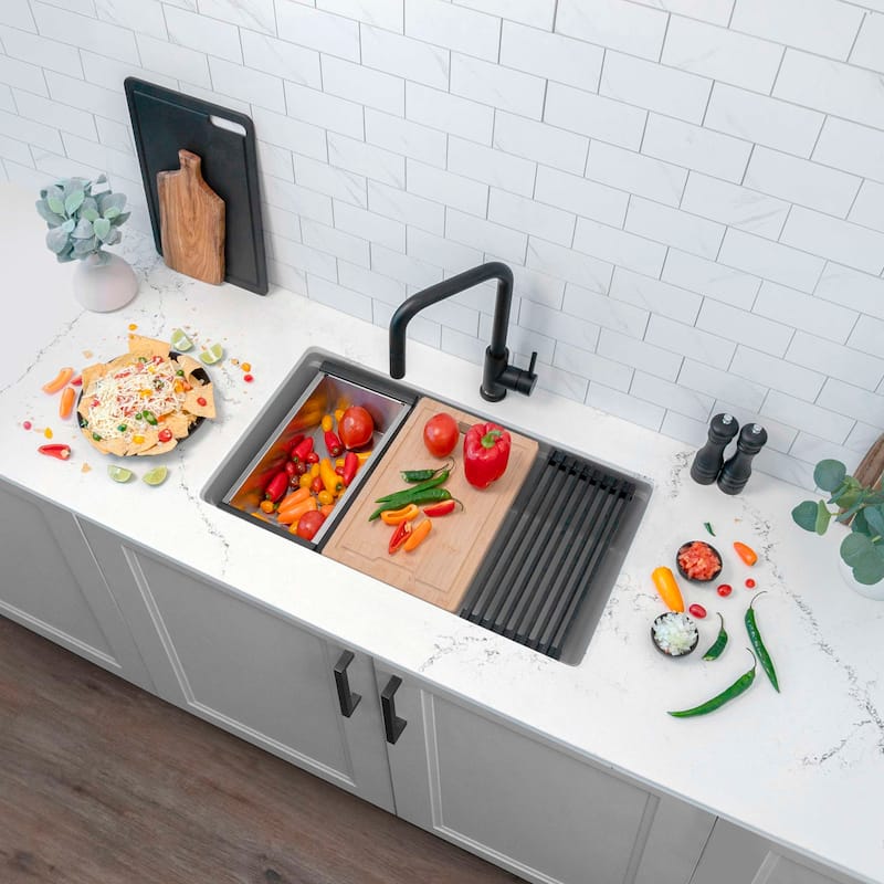 STYLISH Dual Mount 28" Single Bowl Composite Granite Kitchen Sink - 28" x 18" x 9.5"