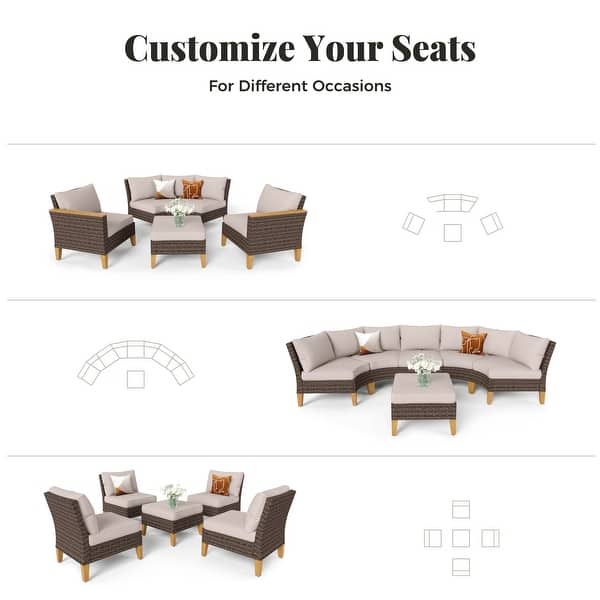 dimension image slide 1 of 14, MAISON ARTS Outdoor Wicker Half-Round Furniture Set, Half-Moon Sectional Sofa Set All Weather Rattan Curved Conversation Sets