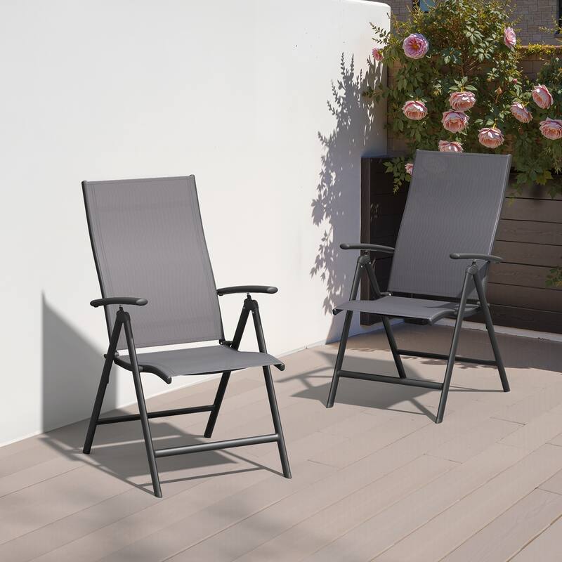 Pellebant Outdoor Durable Adjustable Reclining Folding Chair - Grey-2PC