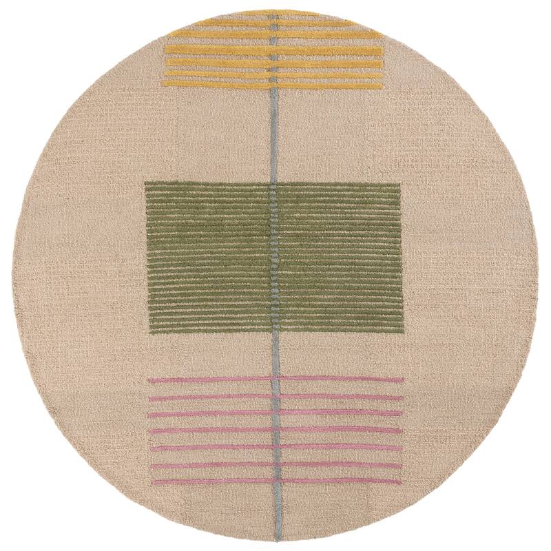 SAFAVIEH Handmade Genre Saide Mid-Century Modern Wool Rug - 6' Round - Beige/Green