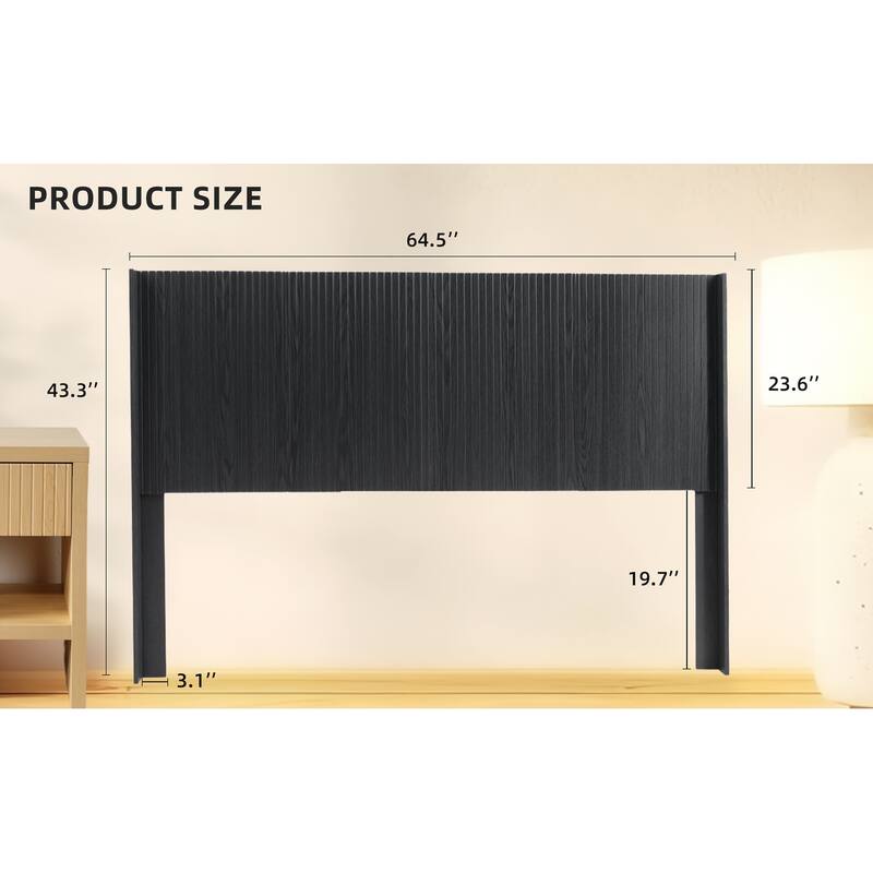 Wood Headboard Queen Size, 64.4" Wide Wooden Queen Headboard Only, Modern Farmhouse Headboards,Wall Mounted Fluted Panel