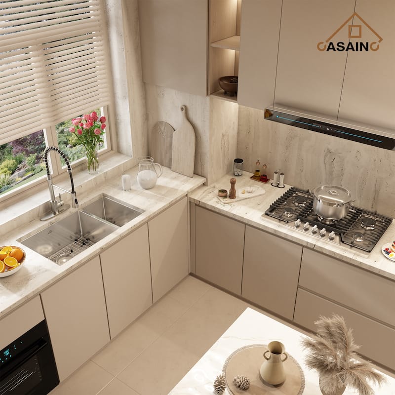 Handmade All-in-One Undermount 60/40 Double Bowl Stainless Steel Kitchen Sink with Faucet, Bottom Grids, and Basket Strainers