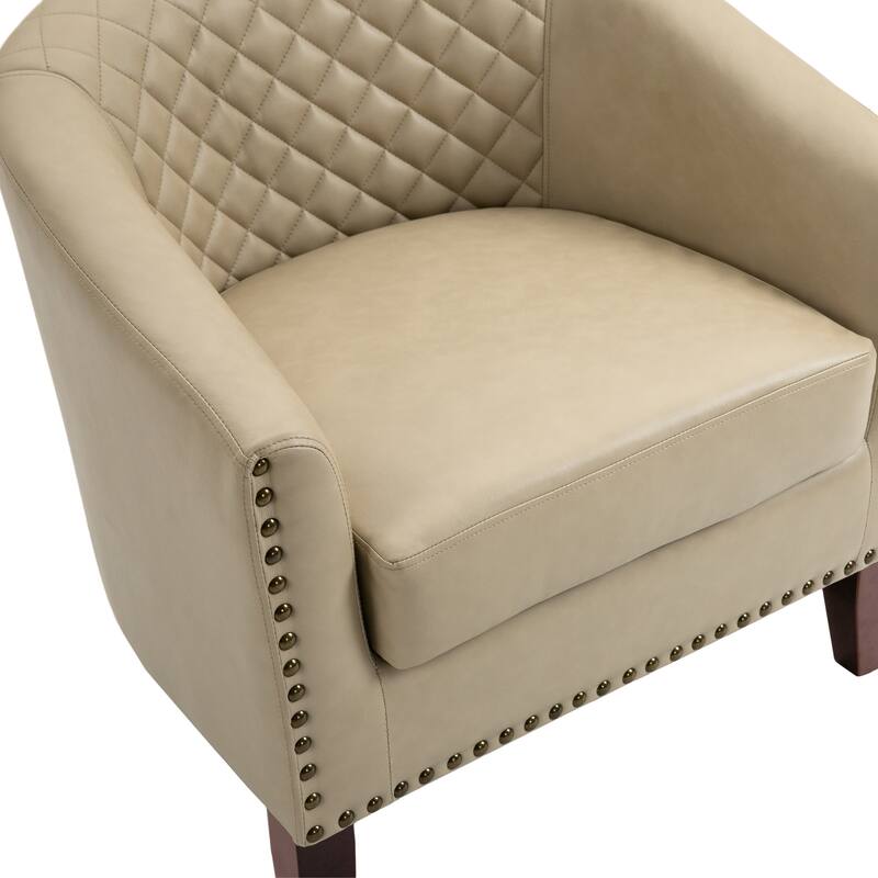 Faux Leather Tufted Nailheads Upholstered Barrel Accent Chairs