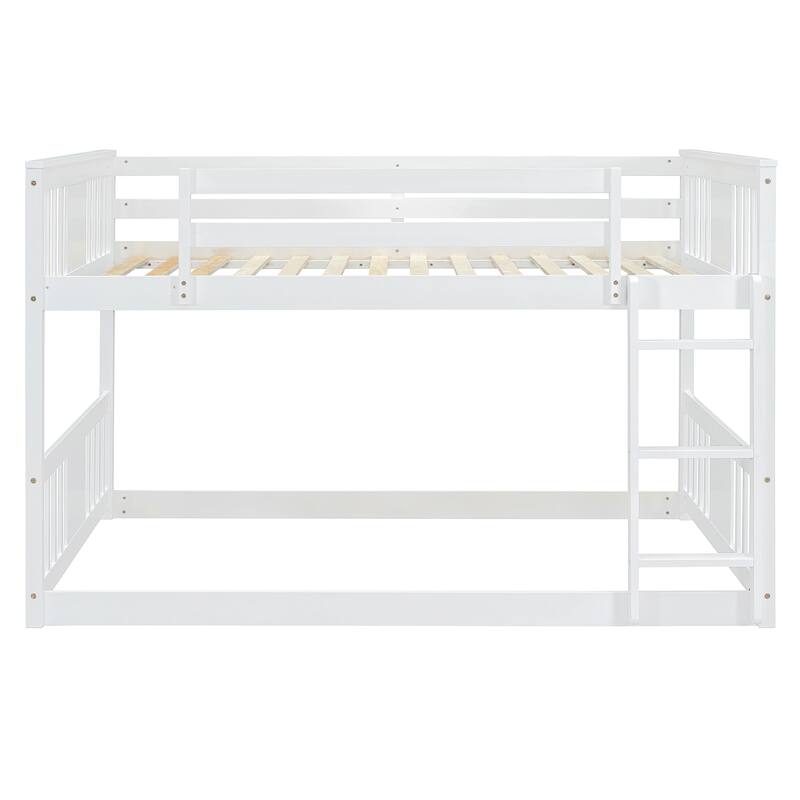 White Full Over Full Bunk Bed with Ladder, Space-Saving Design, Sturdy Pine Frame
