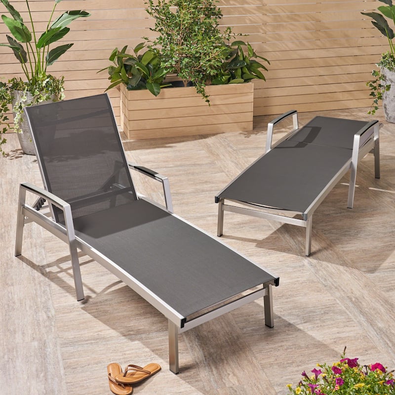 Oxton Outdoor Aluminum Chaise Lounge (Set of 2) by Christopher Knight Home