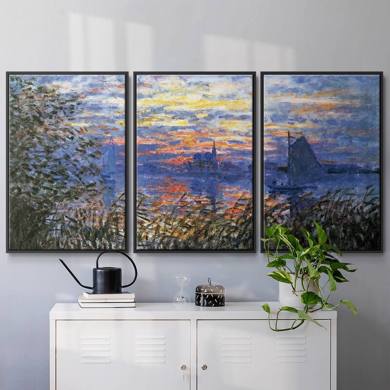 Sunset on the Seine by Monet - Multi Piece Framed Canvas