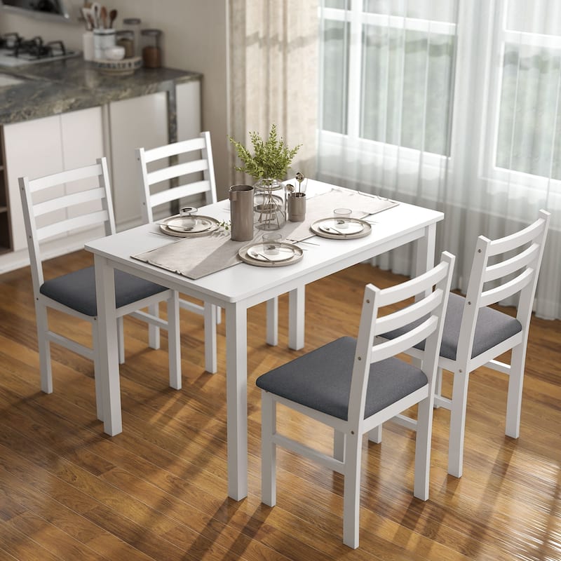 HOMCOM 5-Piece Dining Table Set for 4, Farmhouse Kitchen Table Set with 4 Upholstered Padded Chair, Wood Legs for Dining Rooms
