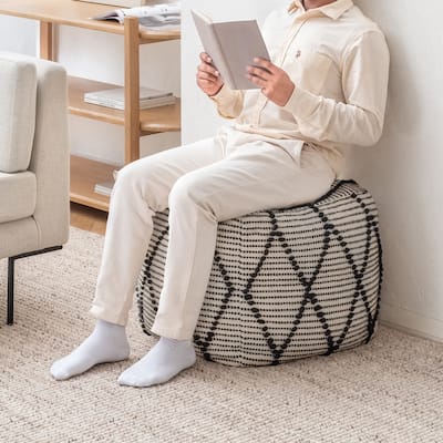 Jani Pouf Ottoman - Cotton-Blend Upholstery with Firm EPP Bead Filling - Footrest or Extra Seating for Living Room