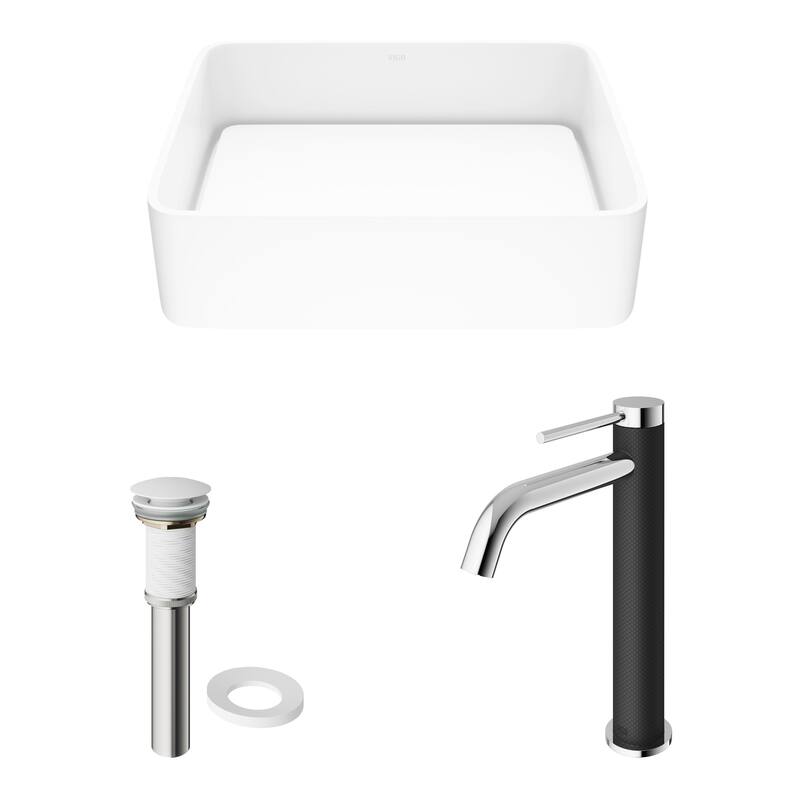 Vigo Jasmine 18-1/8" Matte Stone� Vessel Bathroom Sink with 1.2 GPM