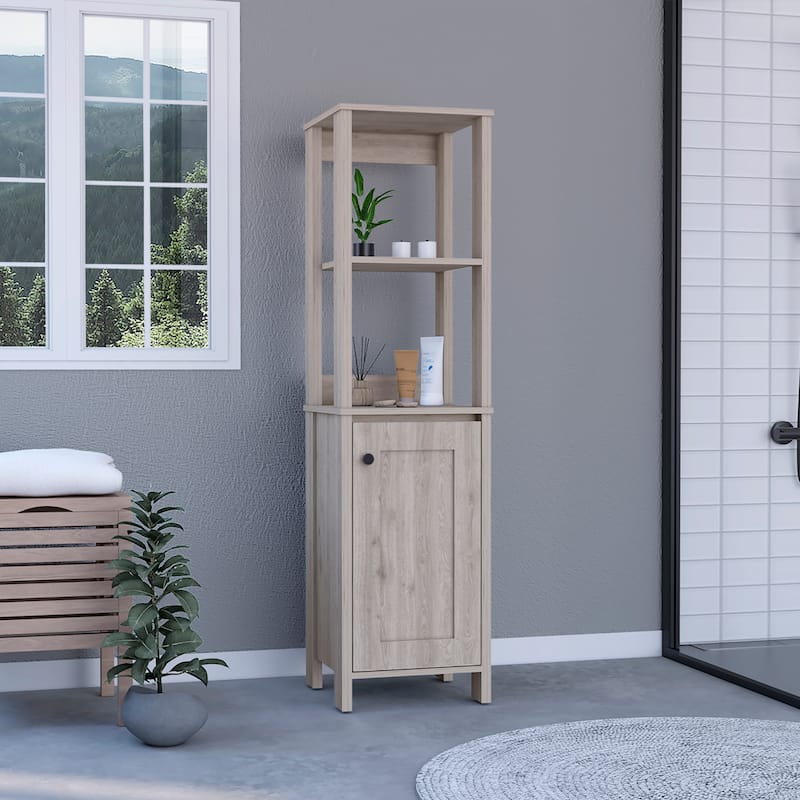 Linen Cabinet With Two Open Shelves And Single Door