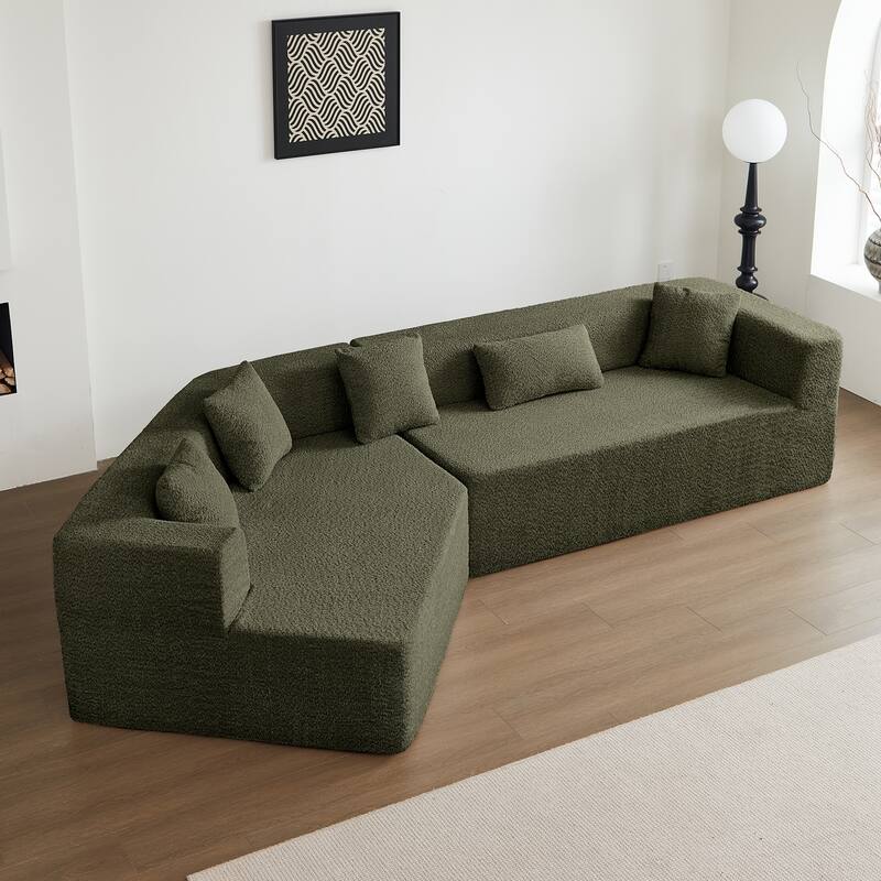 127.5" Polyester Upholstered Modular Oversized Minimalist Comfy Sectional Compressed Sofa - Emerald