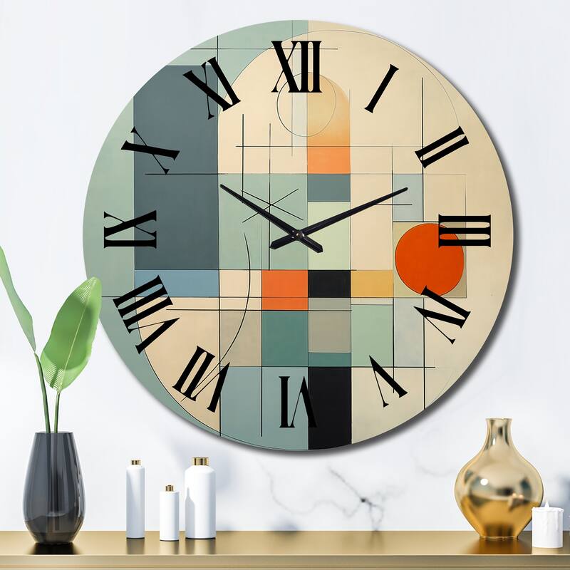 Designart "Serendipity Abstract Mid-Century Geometrics II" Modern Midcentury Oversized Wall Clock - 29 In. Wide x 29 In. High