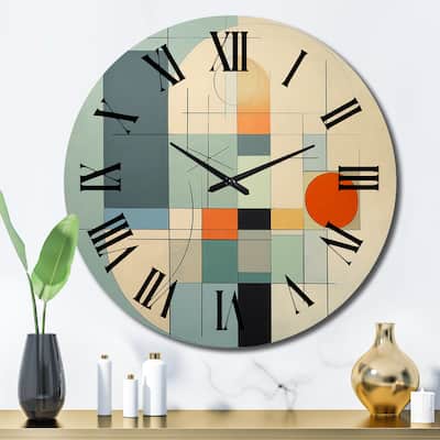 Designart "Serendipity Abstract Mid-Century Geometrics II" Modern Midcentury Oversized Wall Clock