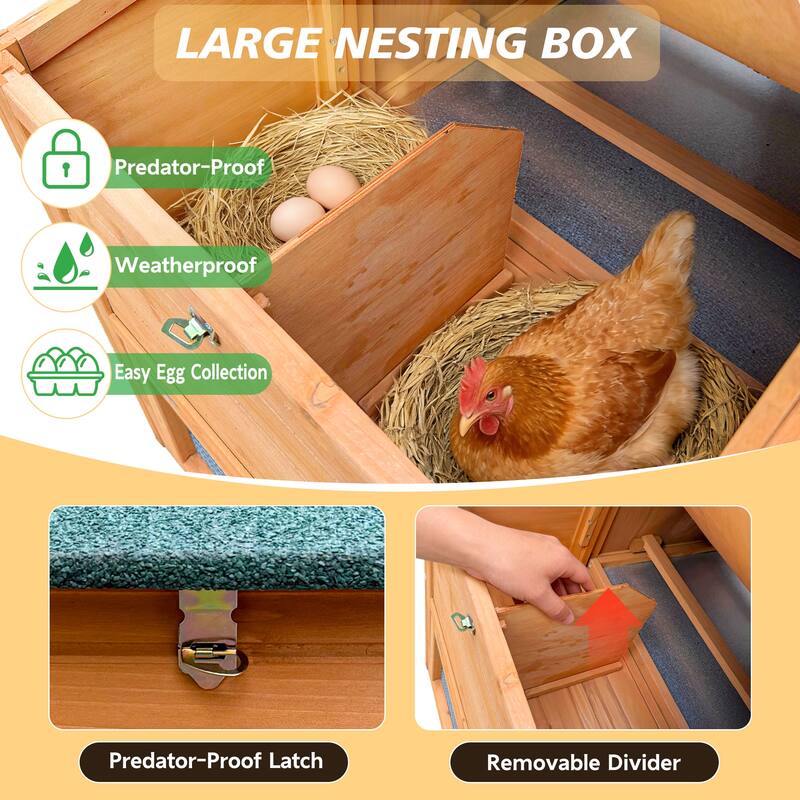 80" Chicken Coop with Nest Box and Removable Tray, Hen House for 2-6 Chickens, Outdoor Weatherproof Small Animal Cages