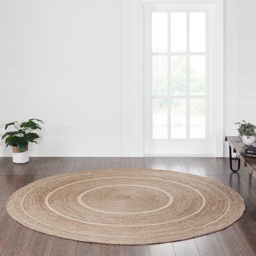 Natural & Creme Jute Rug w/ Pad 8ft Round - 3'6"