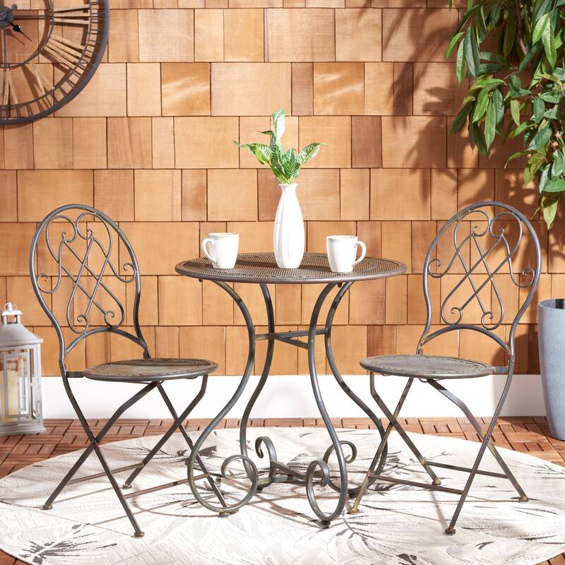 SAFAVIEH Outdoor Dariana 3-Piece Bistro Set - 28"Wx28"Dx30"H - Antique Black