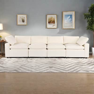 133.9" Polyester Modular Sectional Sofa U-Shaped 4-Seat with Wireless Charging, Bluetooth Speakers and USB Ports