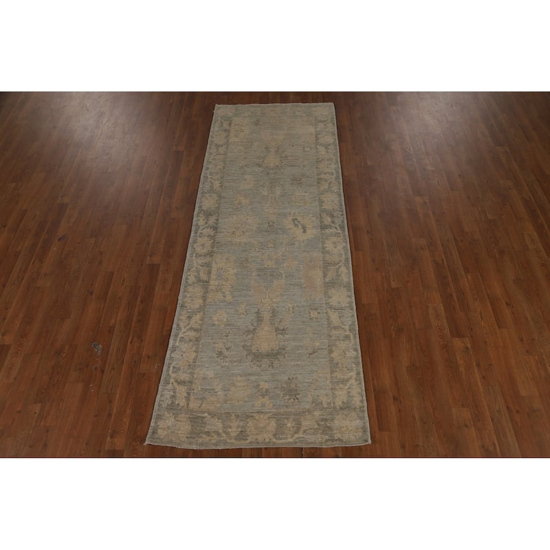 Hand Knotted Oriental 100% Wool Carpet Transitional All-Over Beige & Ivories Oushak Runner Rug - 8' 4'' X 3' 0''