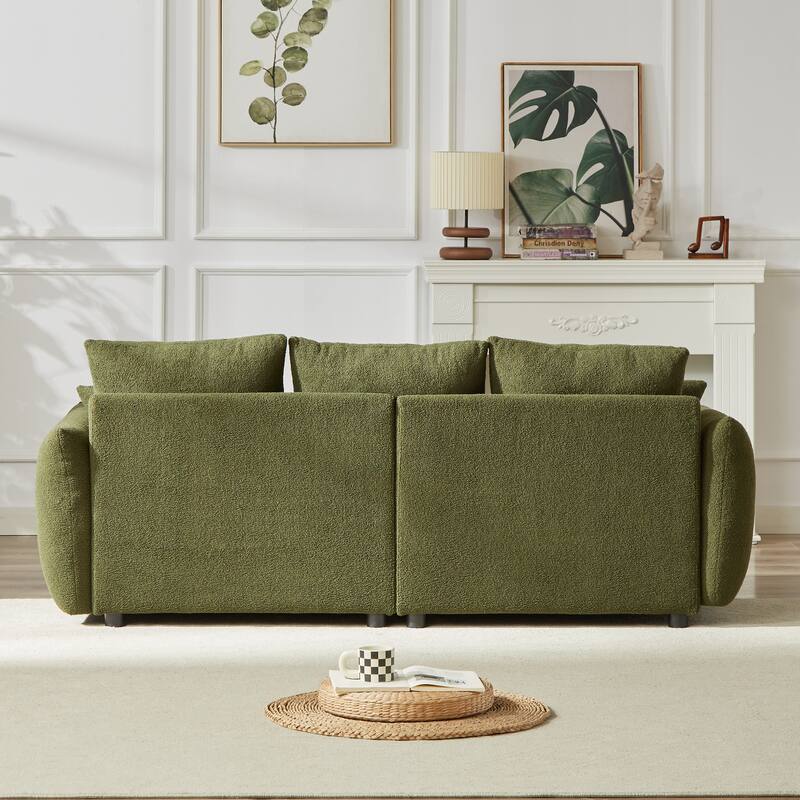 2-Piece 6-Seat Teddy Fabric Sectional Set (3+3) with Wood Frame & 6 Pillows