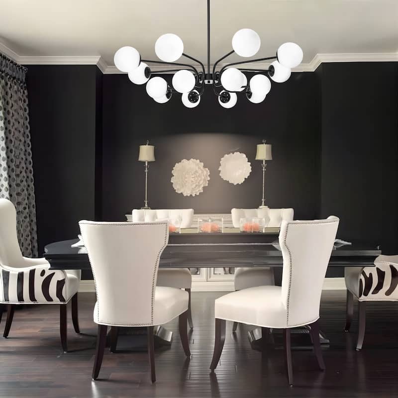 16-Light Mid-Century Modern 2-Tier Large Round Sputnik Glass Globe Chandelier with Milky White Glass Globe Shade