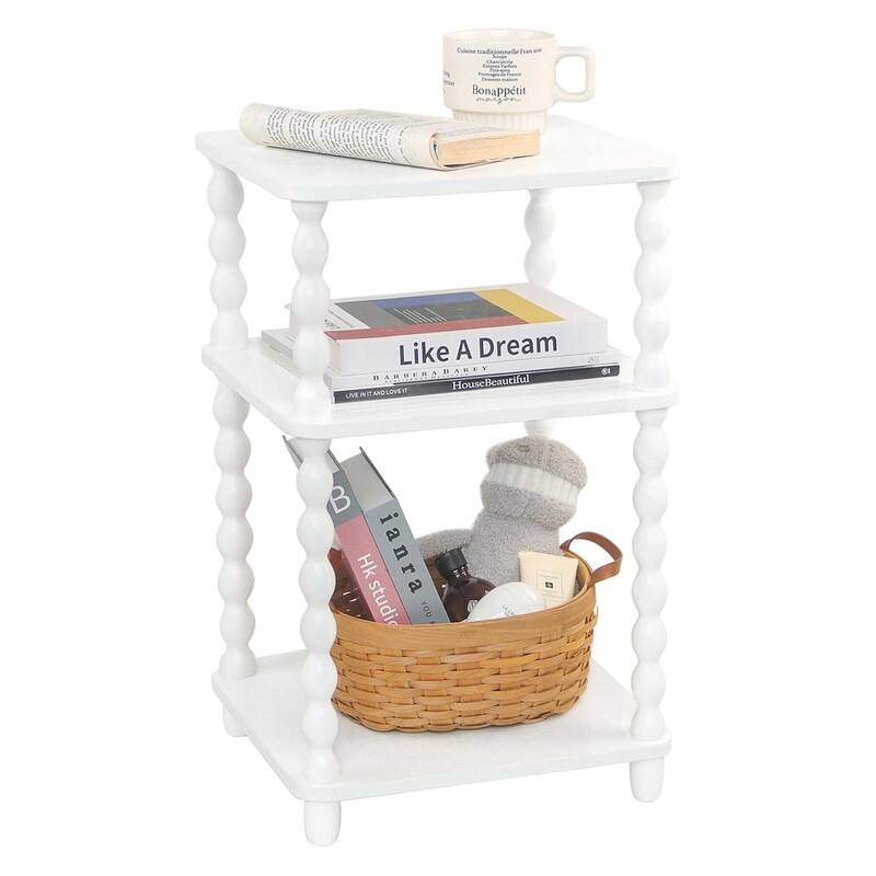 Small End Table with Storage Shelf Vintage Nightstand Bedside Table - White