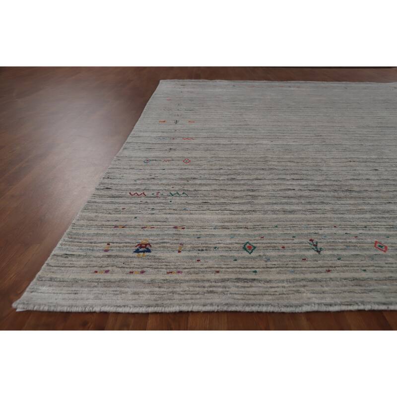 Hand Knotted Oriental 100% Wool Carpet Tribal Animal Pictorial Greys & Charcoal Gabbeh Area Rug - 9' 10'' X 8' 0''
