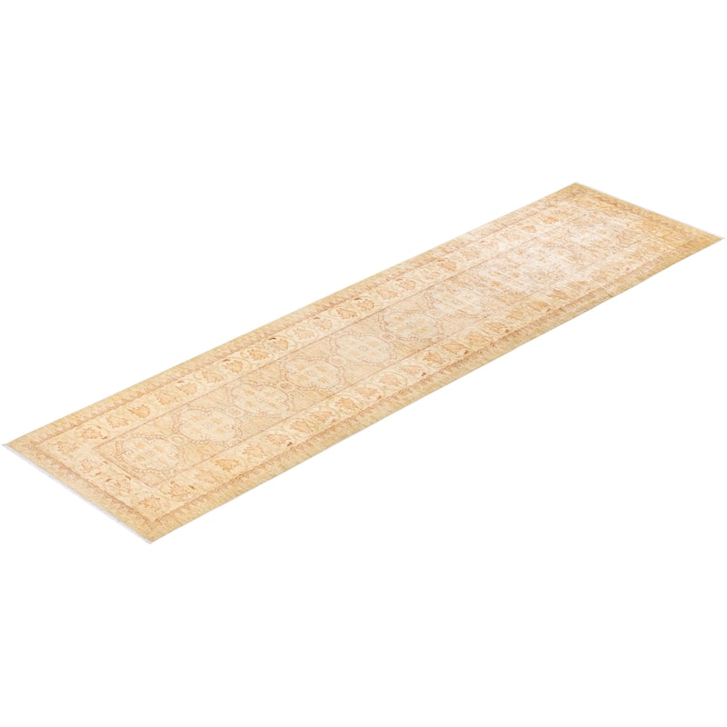 Overton Hand Knotted Wool Vintage Inspired Modern Contemporary Eclectic Ivory Runner Rug