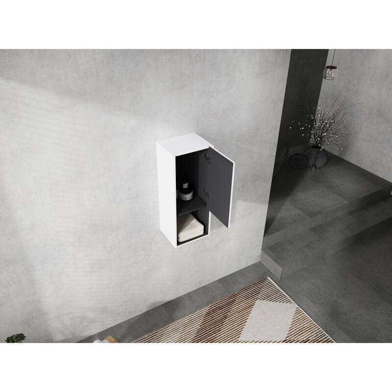 Modern Wall-Mounted Bathroom Side Cabinet with Soft-Close Doors, Floating Design, 6 Storage Compartments, 12-Inch Width