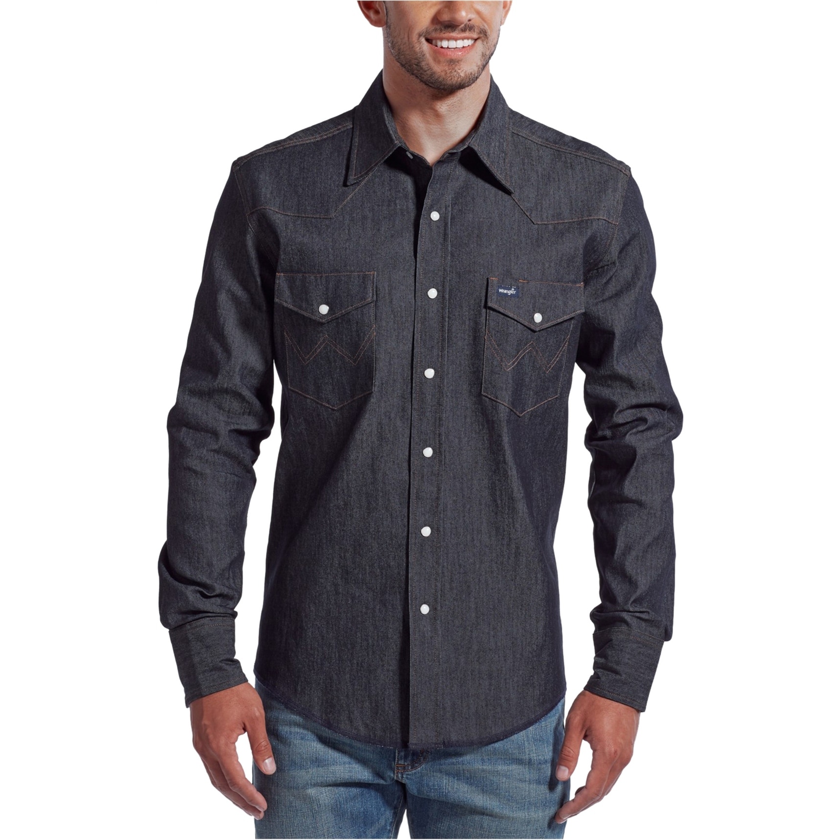 Shop Wrangler Mens Work Western Button Up Shirt Blue Small