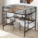 preview thumbnail 1 of 7, Full Size Metal Bed Frame Loft Bed with Desk and Shelf,Guard Rails & Double Ladder,Space-saving Black