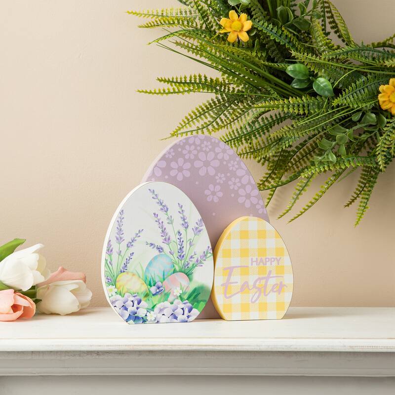 Glitzhome 7.75"/6"H Easter Wooden Patterned Eggs Table Decor Spring Gift