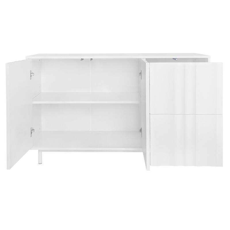 Wave Pattern Buffet Storage Cabinet with 2 Doors and 2 Drawers, Sideboard Cabinet Table with Adjustable Shelf