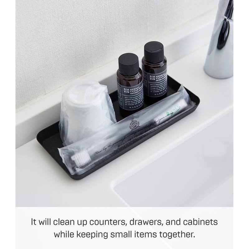 Yamazaki Home Vanity Tray - Flat - Two Sizes, Steel, 4" x 8.5" - L 3.94 x W 8.66 x H 0.59 inches