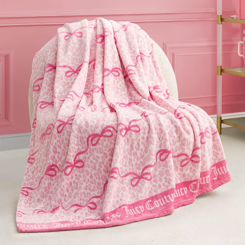 Juicy Couture Printed Plush Throw Blankets - Pink/Hot Pink - 50"x70"